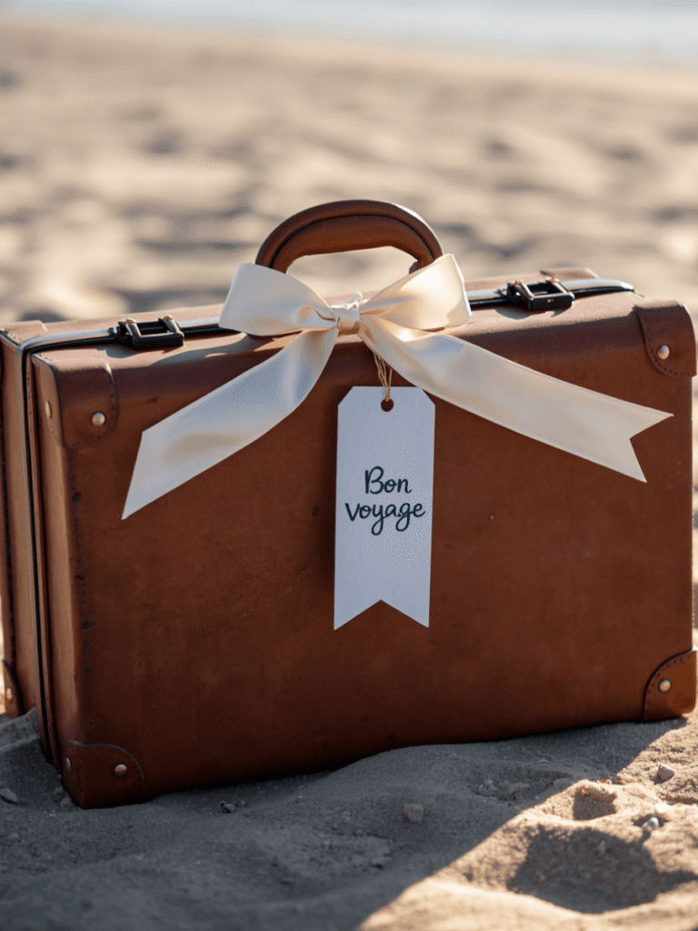 Valise dans la sable pour un départ en voyage surprise
