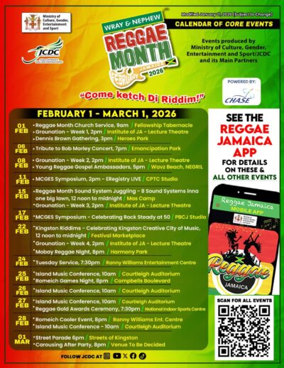 Programme du Reggae Month 2026 en Jamaïque